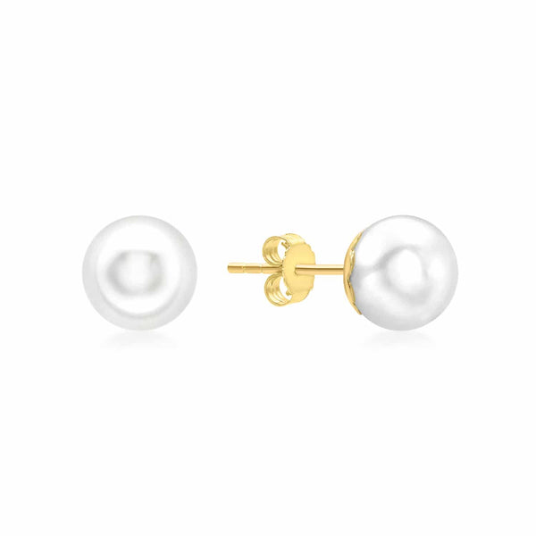 9K Yellow Gold 5mm Round Cultured Pearl Stud Earrings