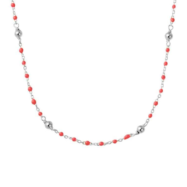 Enamel Beaded Silver Chain Coral Red