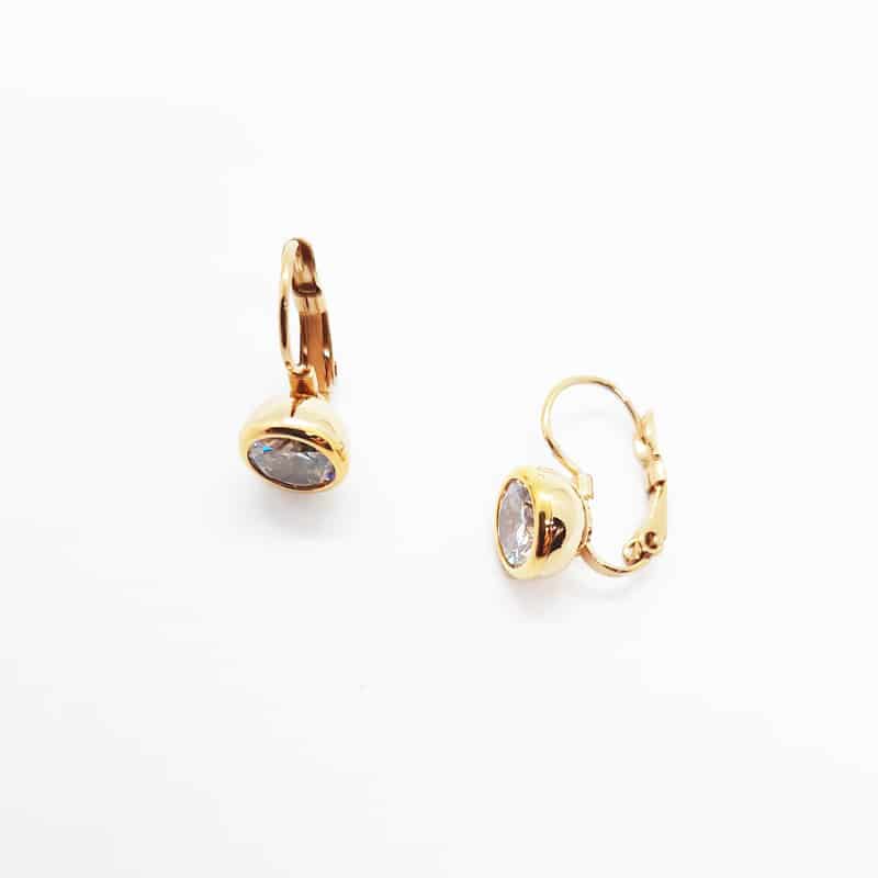 Stainless Steel Crystal Lever Back Earrings Yellow Gold