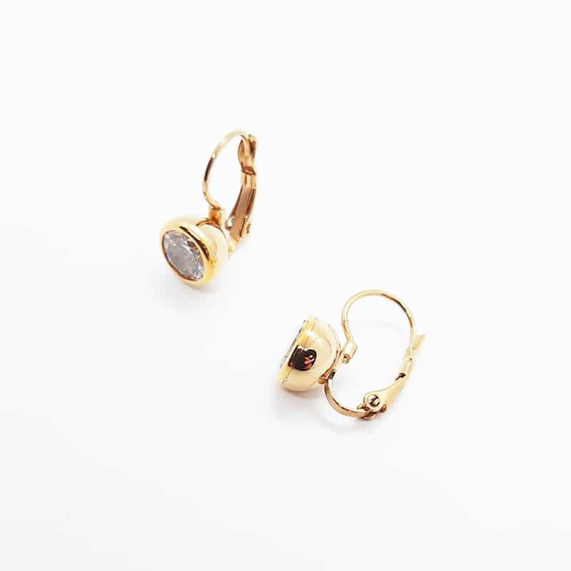 Stainless Steel Crystal Lever Back Earrings Yellow Gold