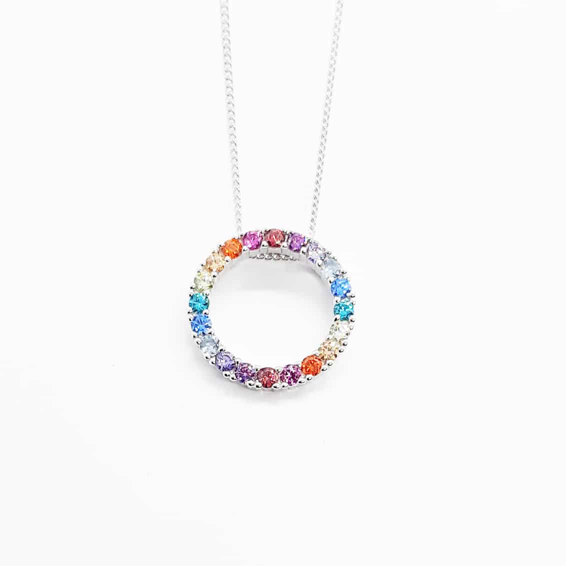 Silver Circle Spectral Coloured CZ Pendant