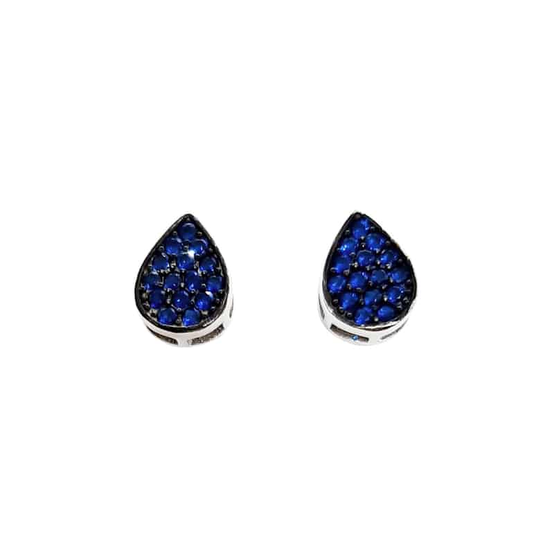 Blue CZ Tear Drop Stud Earrings