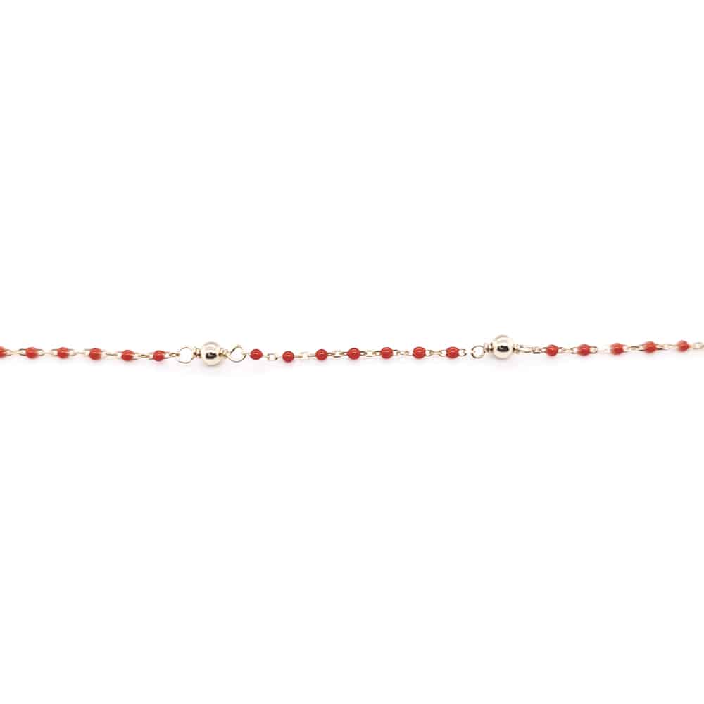 Yellow gold plated Silver Chain Coral Red