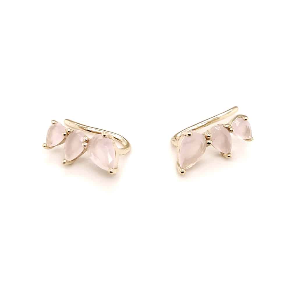 Yellow Gold Plated Pink Calcite Silver Earrings