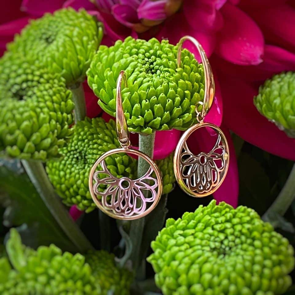 Stainless Steel Filigree Circle Drop Earrings Yellow Gold