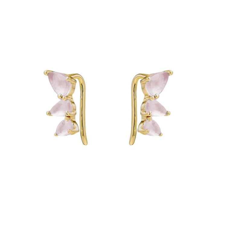 Yellow Gold Plated Pink Calcite Silver Earrings
