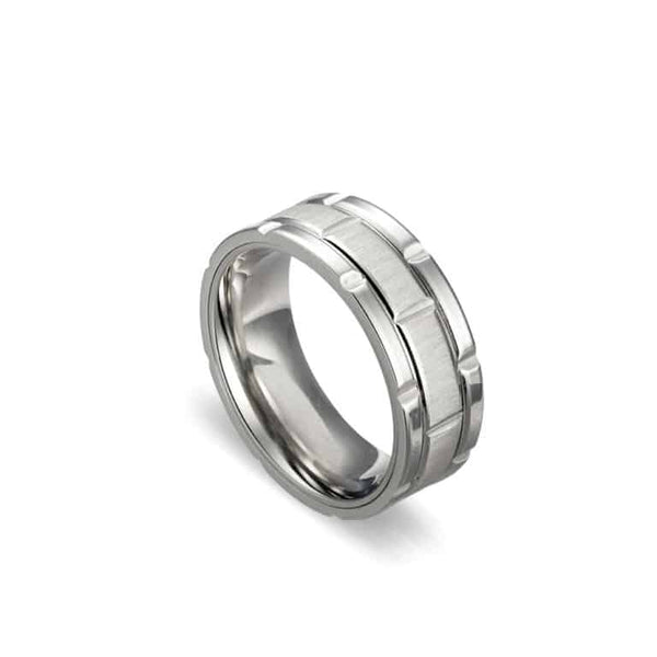 Stainless Steel Brick Pattern Ring