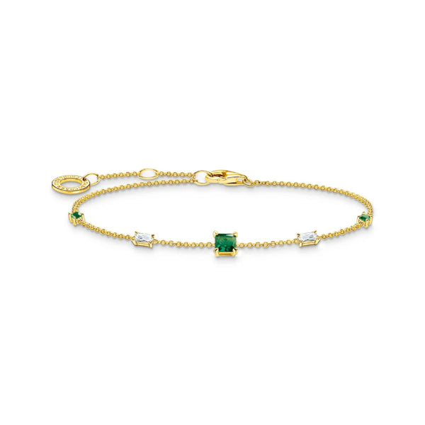 Bracelet with Green and White Stones Gold