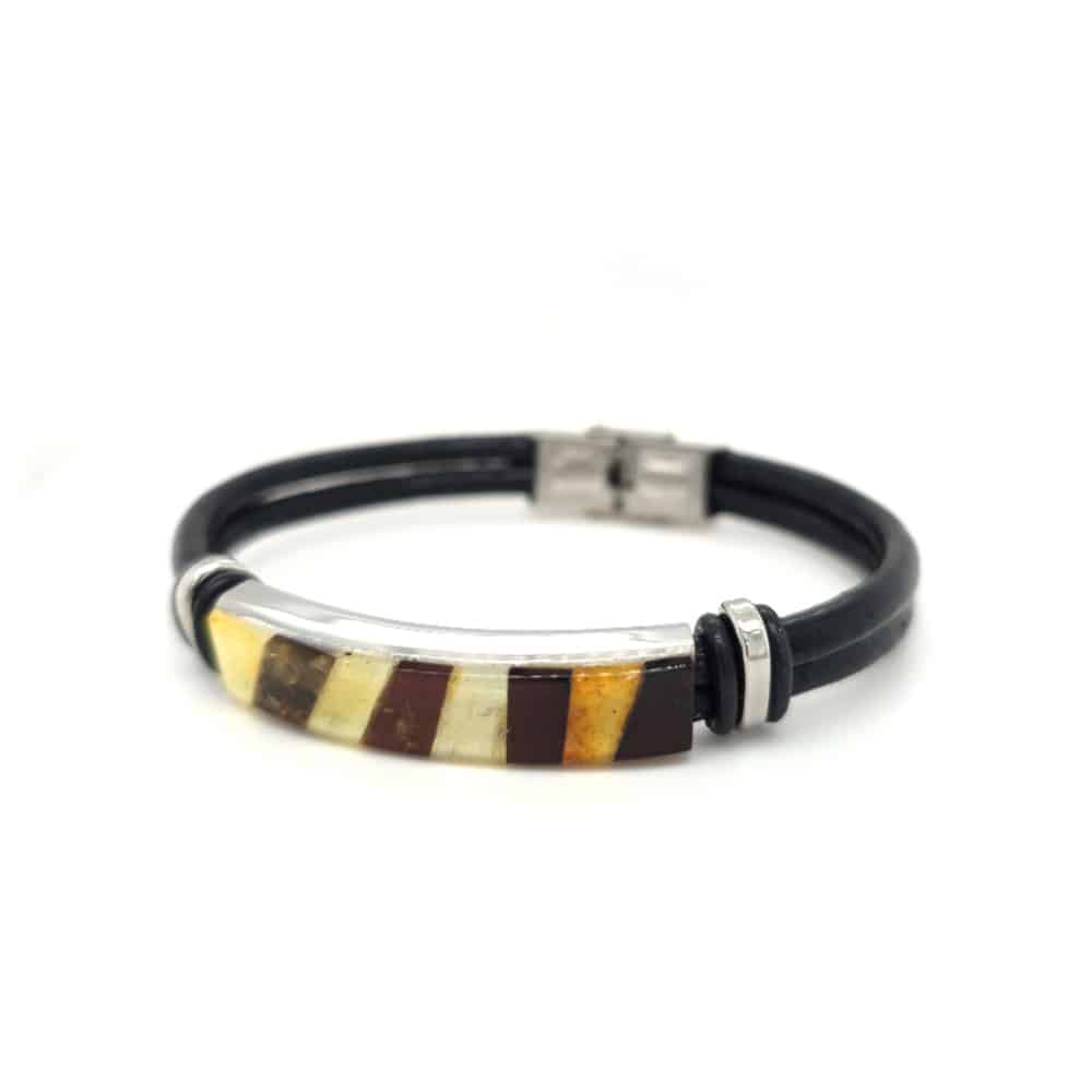 Baltic Amber Stainless Steel Leather Bracelet 745
