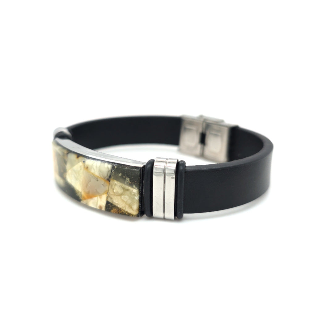 Baltic Amber Stainless Steel Leather Bracelet 747