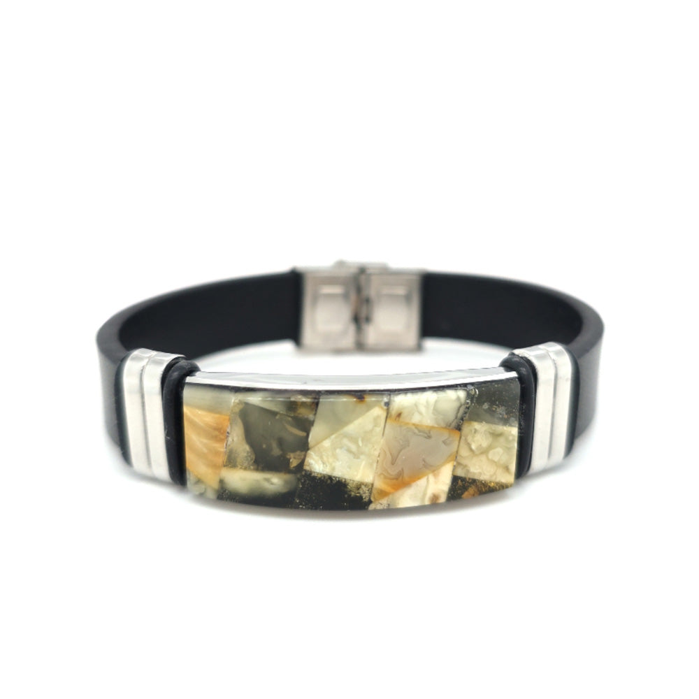 Baltic Amber Stainless Steel Leather Bracelet 747