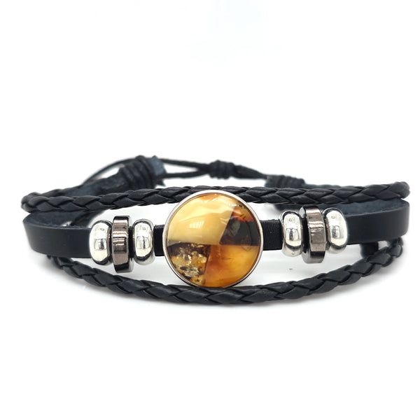 Baltic Amber Stainless Steel Leather Bracelet 751