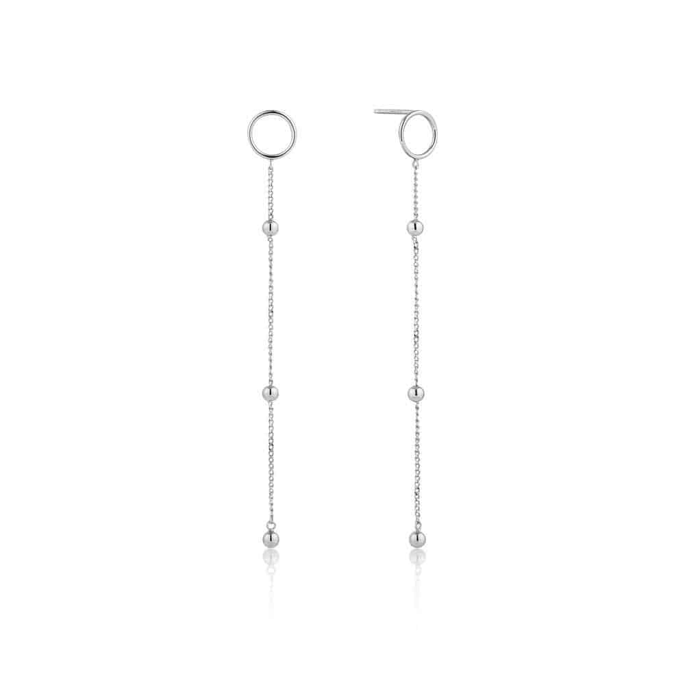 Silver Modern Beaded Drop Earrings