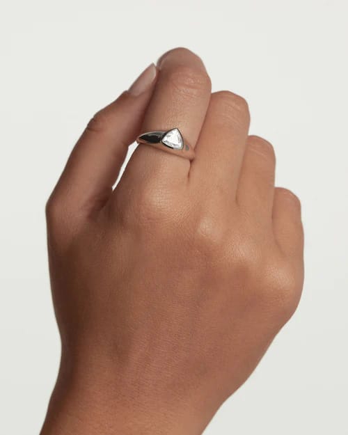 TRIANGLE SHIMMER STAMP SILVER RING