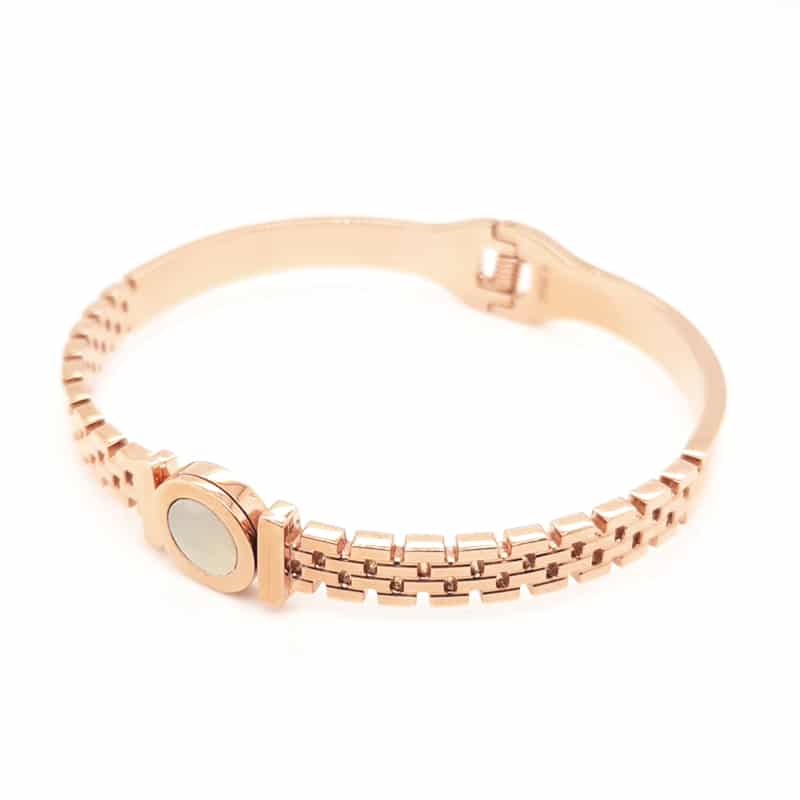 Stainless Steel Hinge Bangle Rose Gold MOP