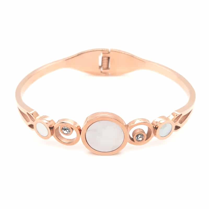 Stainless Steel Hinge Bangle MOP & Crystal Rose Gold