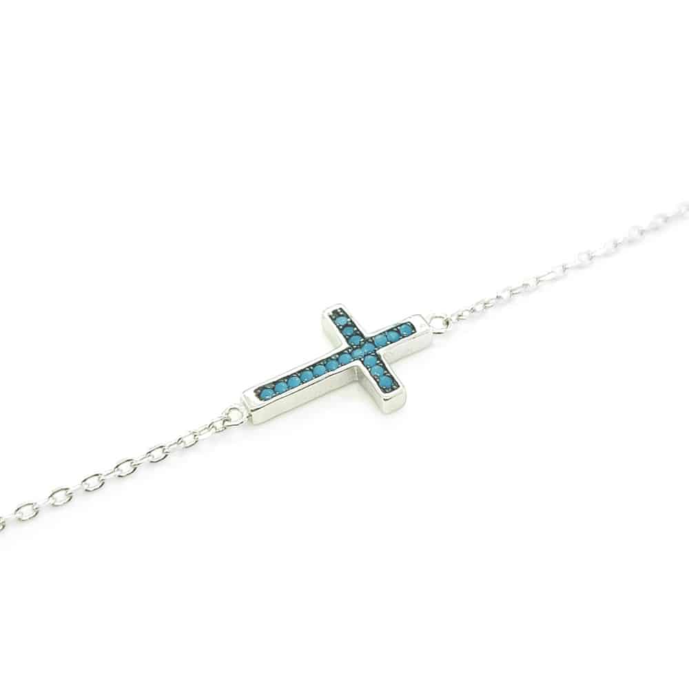 Turquoise Silver Cross Bracelet