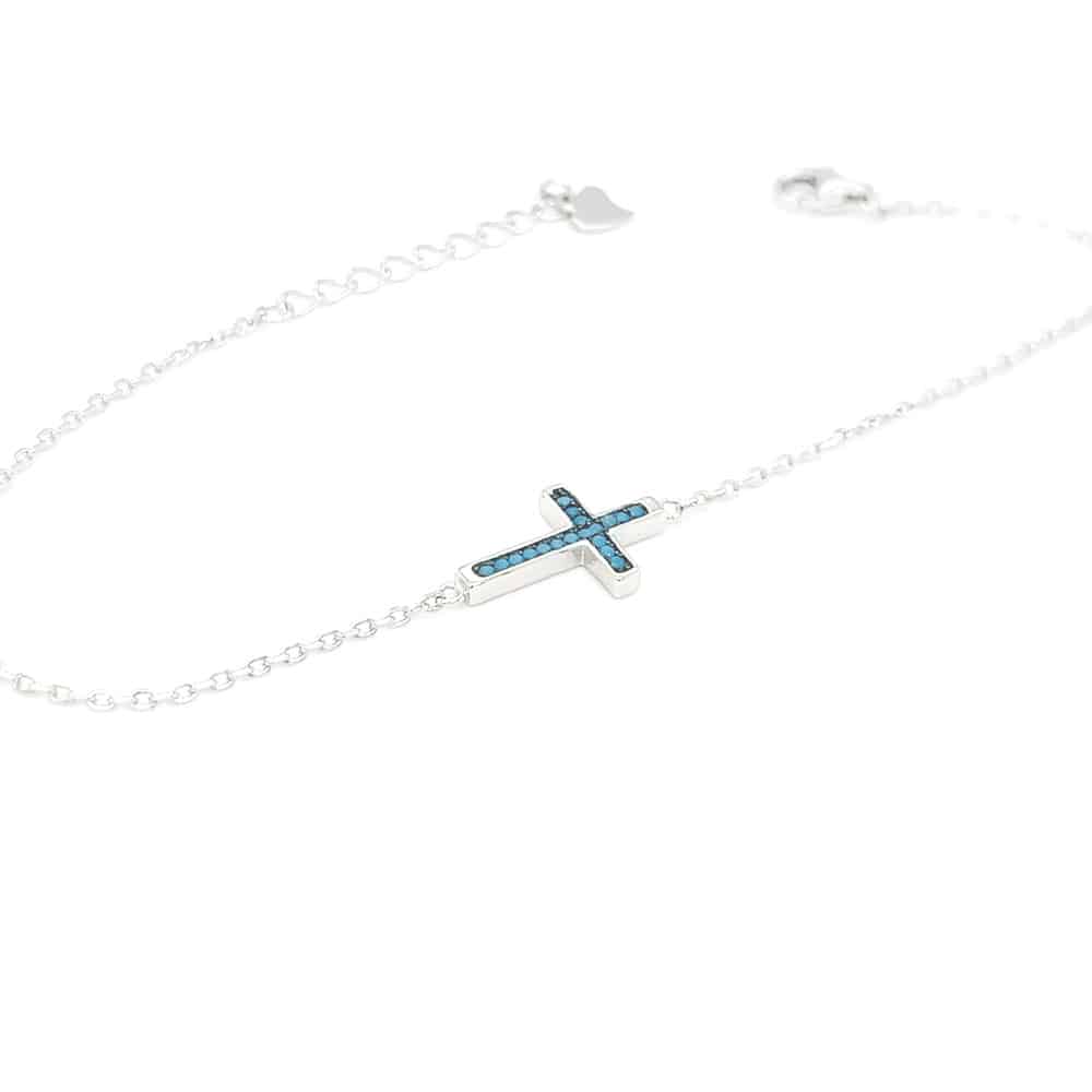 Turquoise Silver Cross Bracelet