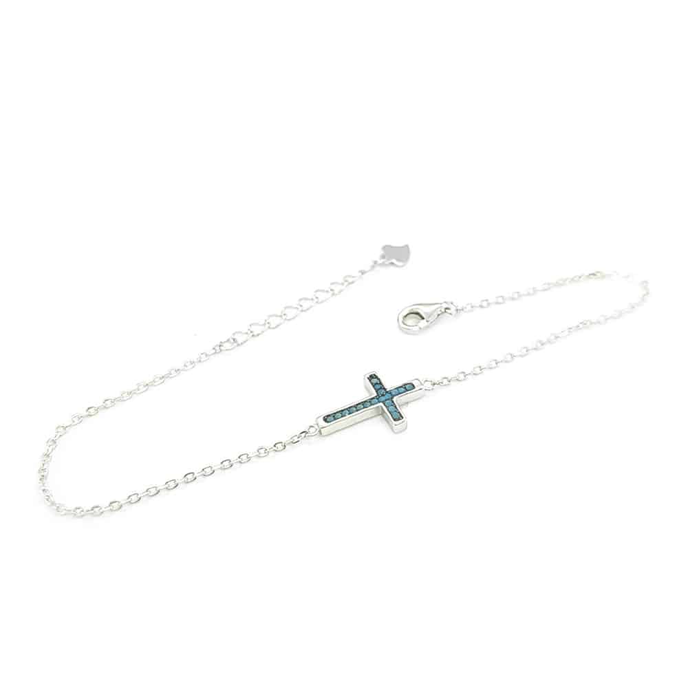 Turquoise Silver Cross Bracelet