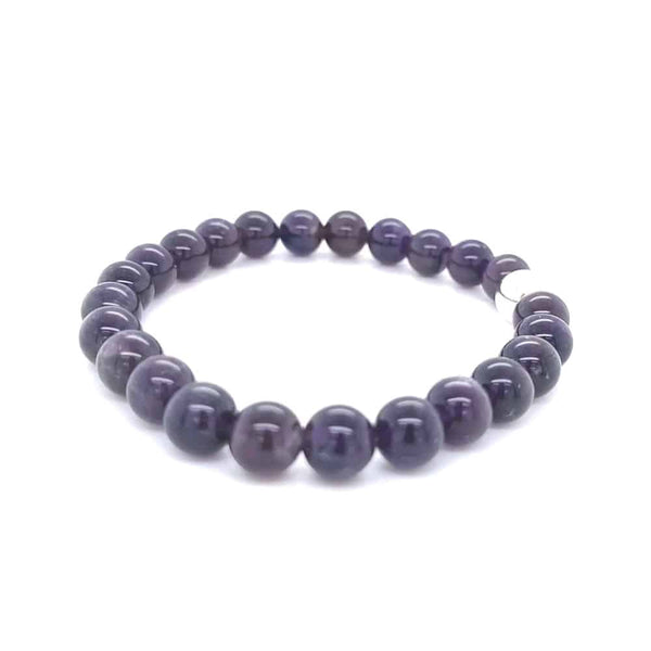Amethyst 8 mm Beads Silver Bracelet