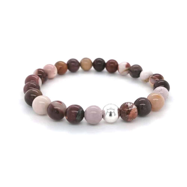 Mookaite 8 mm Beads Silver Bracelet