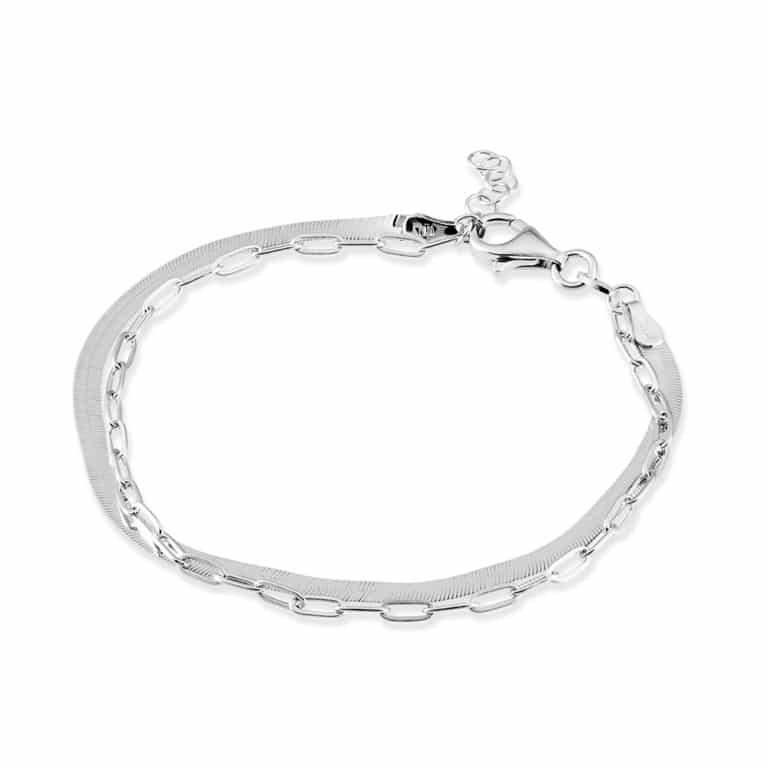 Sterling Silver Paper Clip and Herringbone Chain Bracelet
