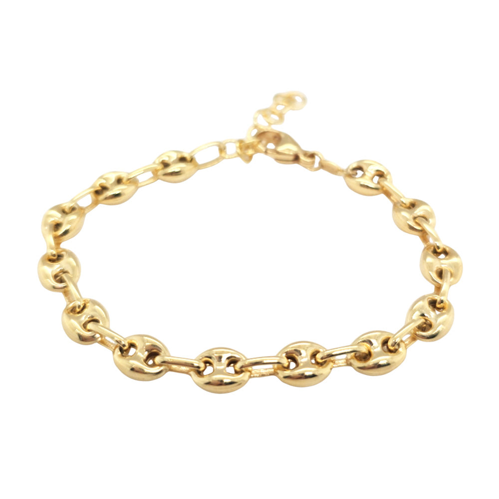 925 Italian Silver Hollow Marina Link Bracelet Gold