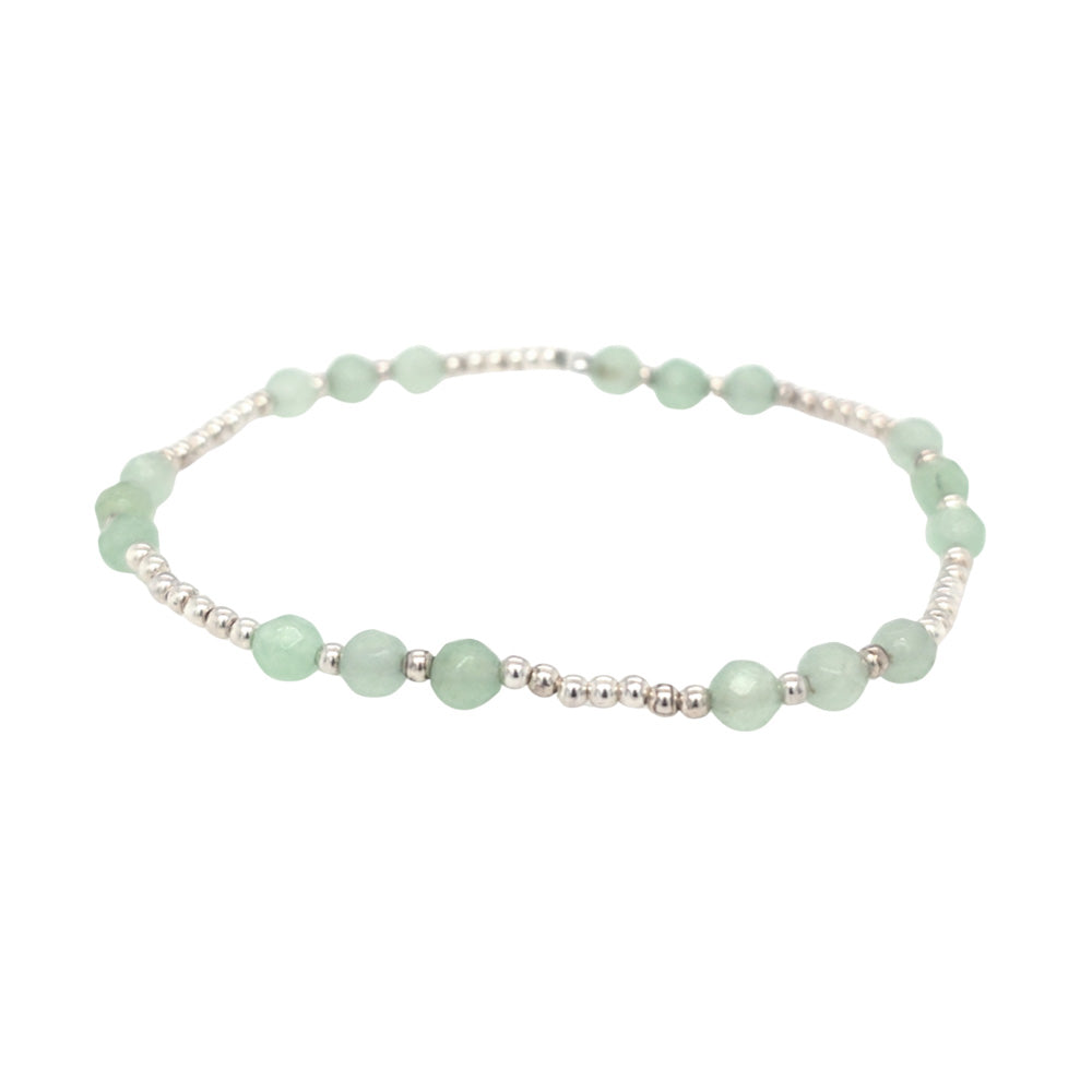 Jade and Silver Beads Elastic Bracelet