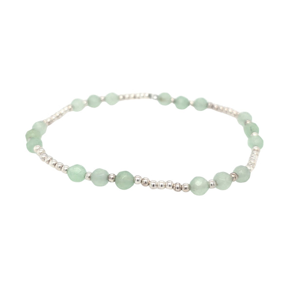 Jade and Silver Beads Elastic Bracelet