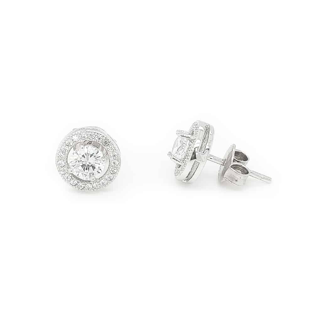 Rhodium Plated Sterling Silver CZ Stud
