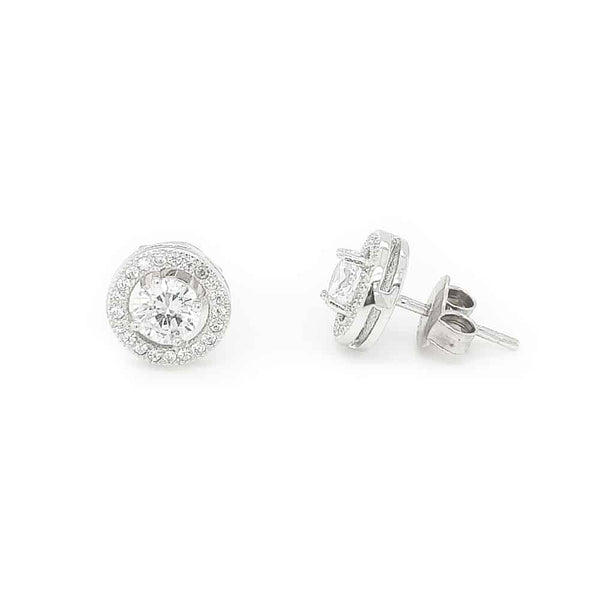 Rhodium Plated Sterling Silver CZ Stud
