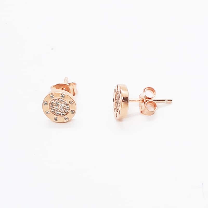 Rose Gold Plated Sterling Silver CZ Round Stud