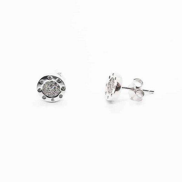 Rhodium Plated Sterling Silver CZ Round Stud