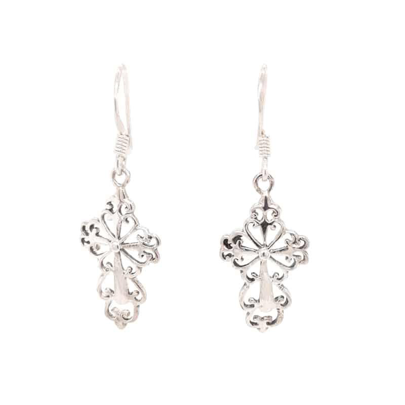 Filigree Lace Cross Silver Earrings