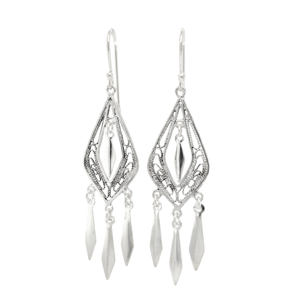 Sterling Silver Filigree Chandelier Earrings