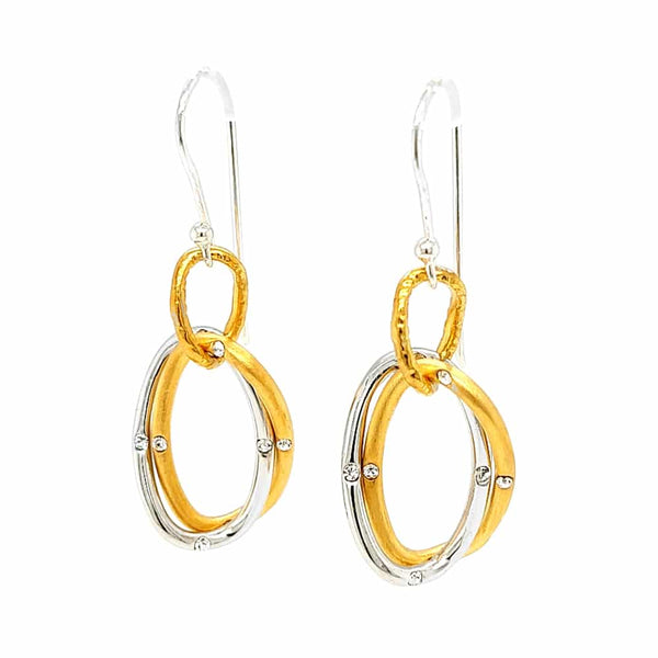 Two Tone Multi Row Dangle Earrings