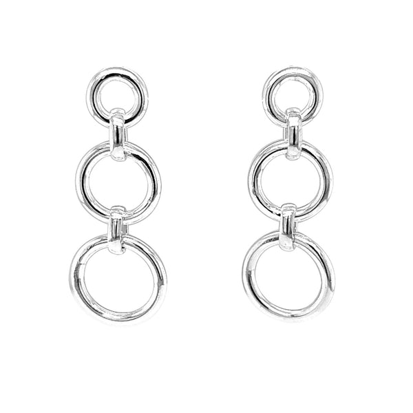 Sterling Silver Triple Round Link Chain Earrings