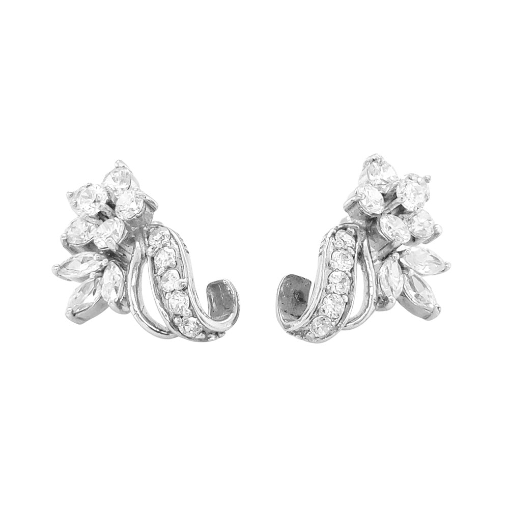 Cluster of CZ Floral Design Sterling Silver Stud Earrings