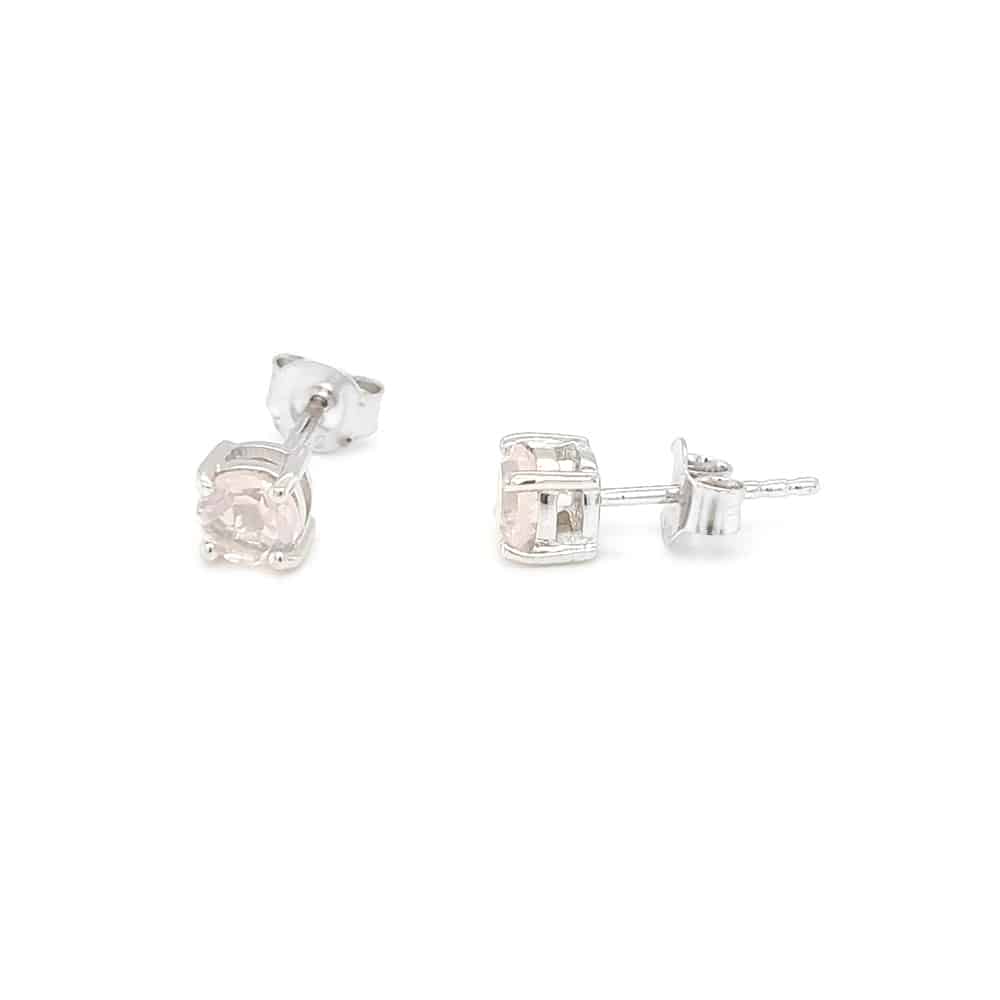 Round Rose Quartz Silver Necklace and Studs Set
