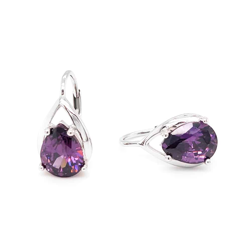 Amethyst Colour CZ Silver Earrings