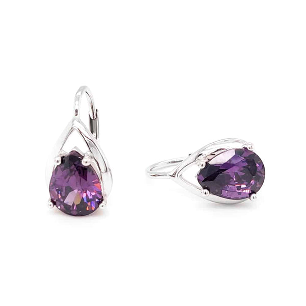 Amethyst Colour CZ Silver Earrings