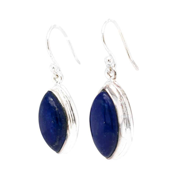 Boat Shape Lapis Lazuli Silver Earrings