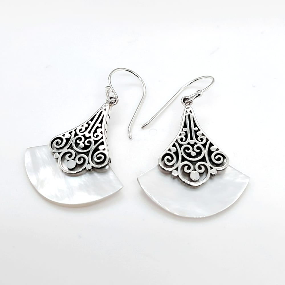 MOP Fan Silver Earrings
