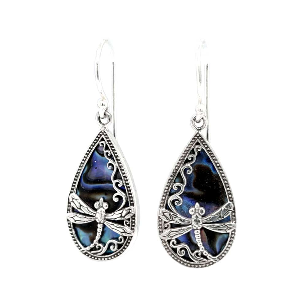 Paua Shell Dragonfly Silver Earrings