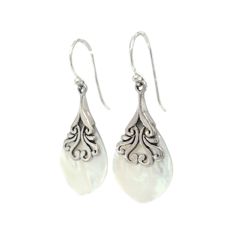 MOP Drop Shape Silver Earrings