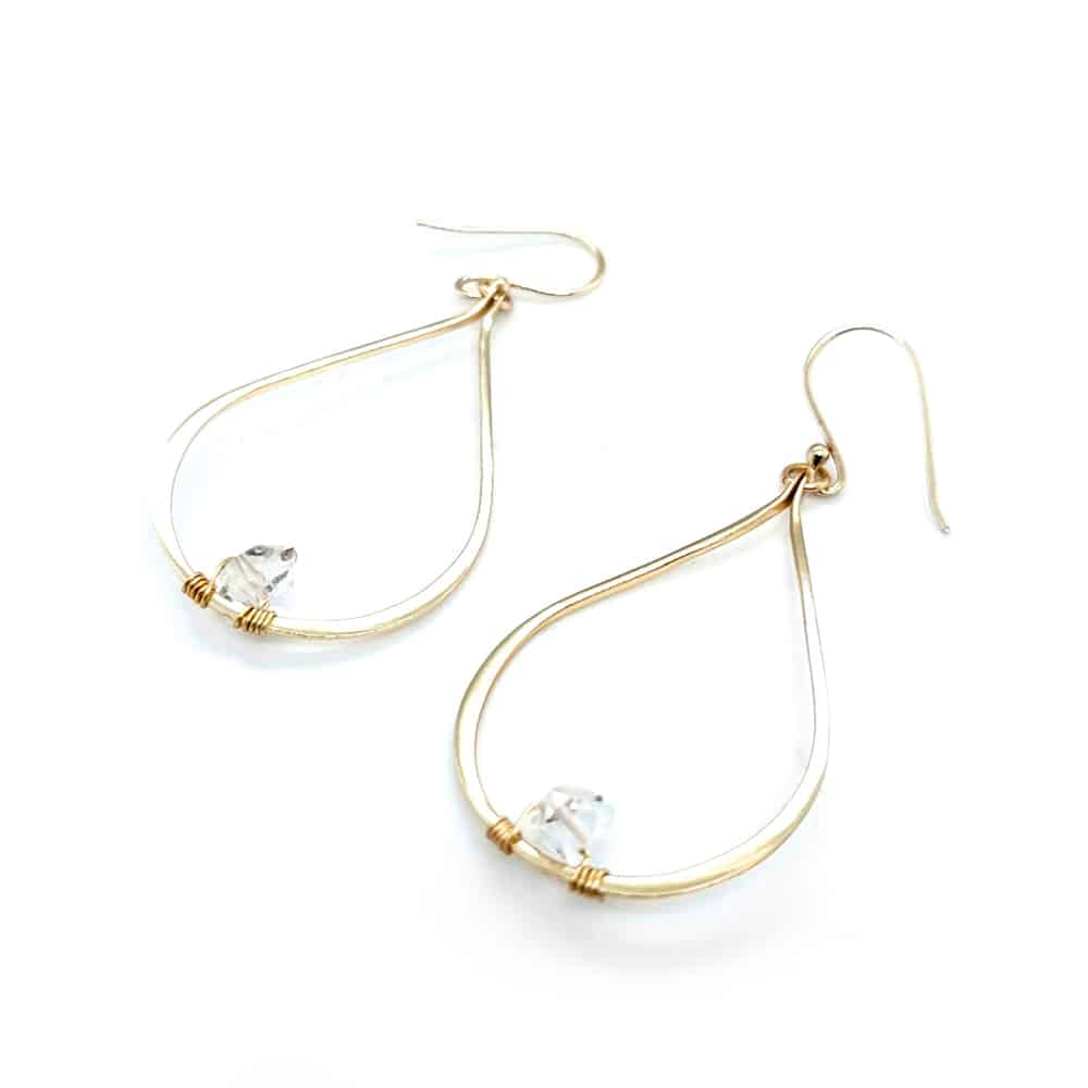 Herkimer Diamond Sterling Silver Earrings Yellow Gold
