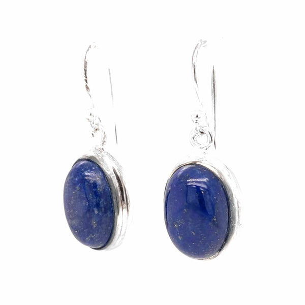 Oval Shape Lapis Lazuli Silver Earrings