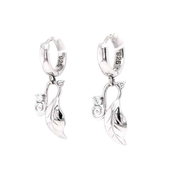 Silver Leaf Hoops Earrings