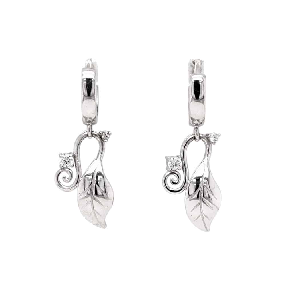Silver Leaf Hoops Earrings