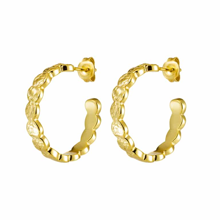 Gold Plated Silver Beaten Hoop Earrings